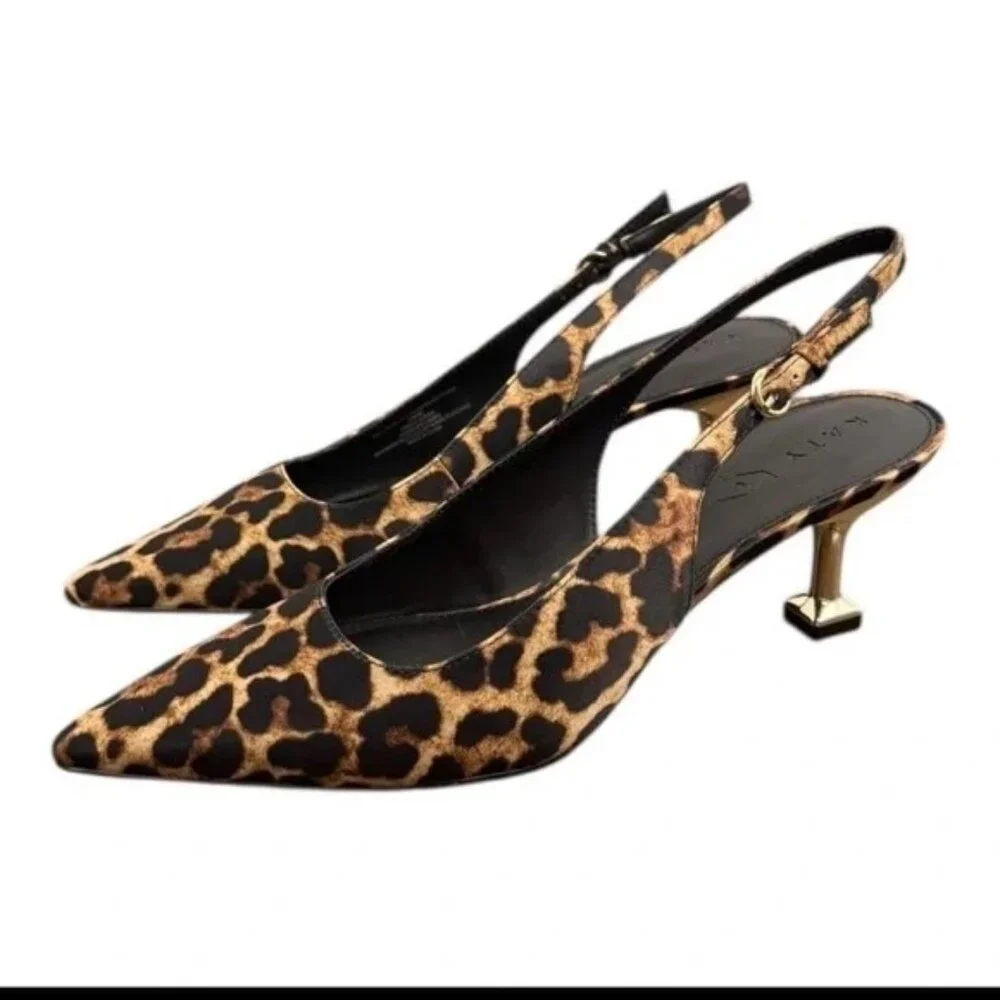 Katy Perry The Oceanview Slingback Leopard Print Satin Coffee Multi - Picture 1 of 1